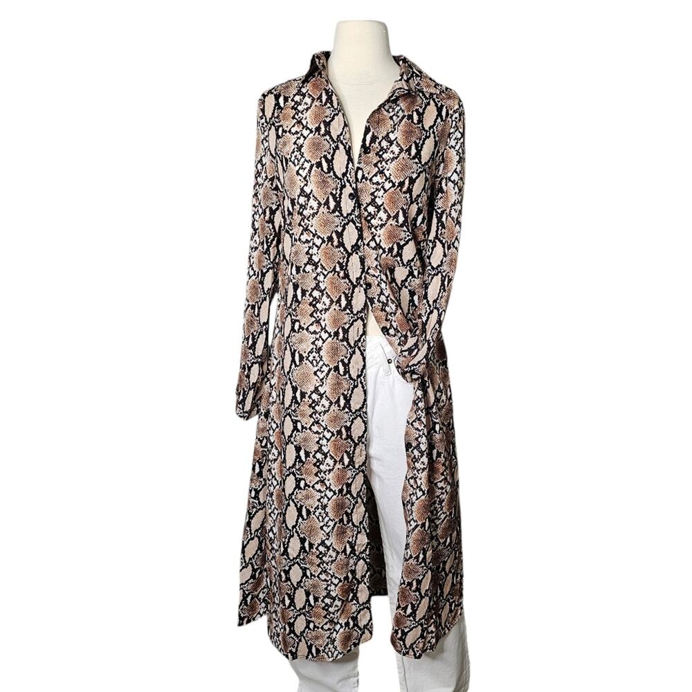 Brown Snake Print Duster Button-Up Shirtdress Siz… - image 8